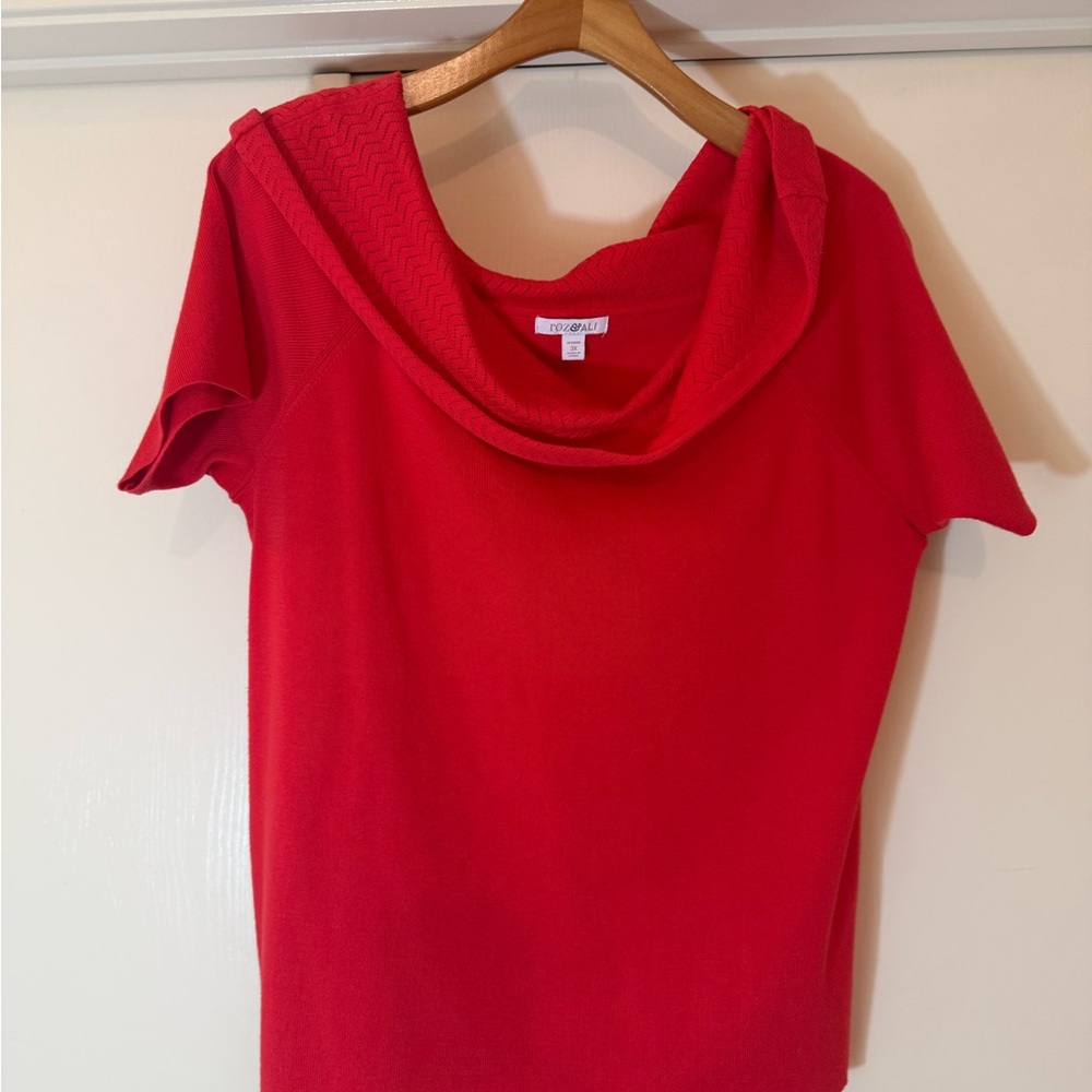 Roz & Ali Vibrant Red Cowl Neck Sweater